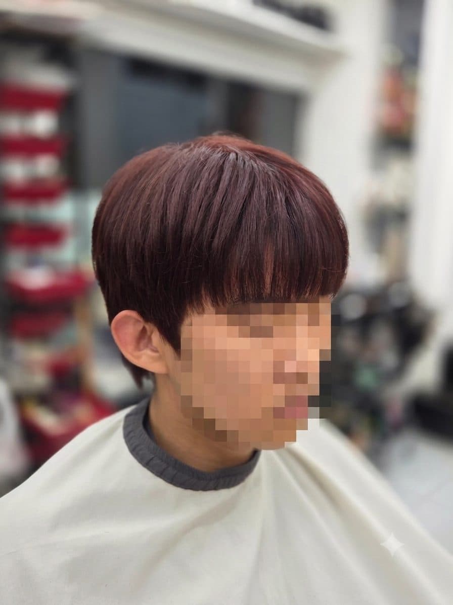 밀본 레드브라운 · 시스루 댄디컷 - 명장동 미용실 호박넝쿨헤어